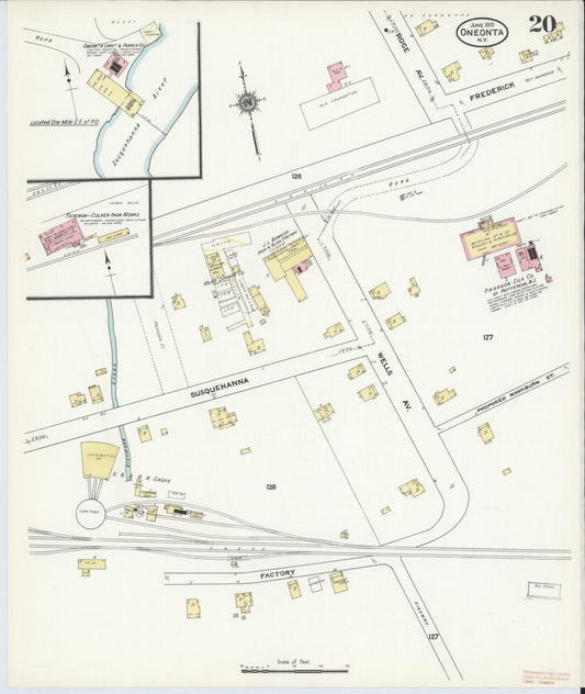 Sanborn Fire Insurance Map from Oneonta, Otsego County, New York (1910), Sheet #0020 - Historic Sanborn Fire Insurance Map Print, vintage old map wall art, antique decor, genealogy gift, New York New York map