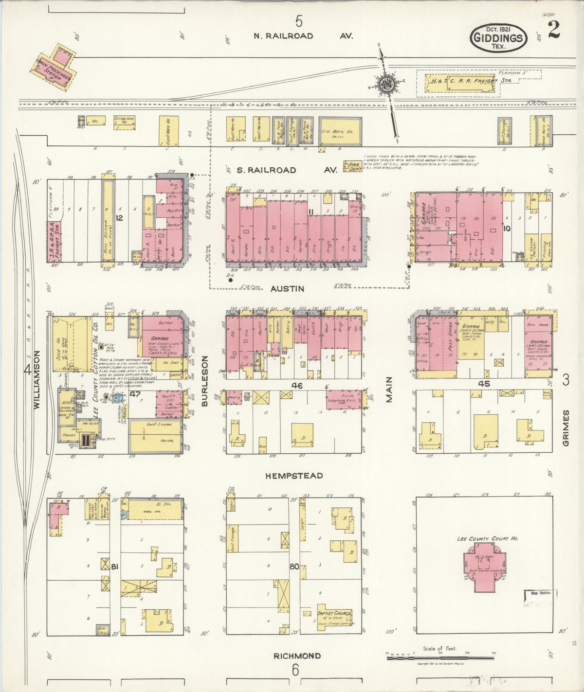 Sanborn Fire Insurance Map from Giddings, Lee County, Texas (1921), Sheet #0002 - Historic Sanborn Fire Insurance Map Print, vintage old map wall art, antique decor, genealogy gift, Texas Texas map