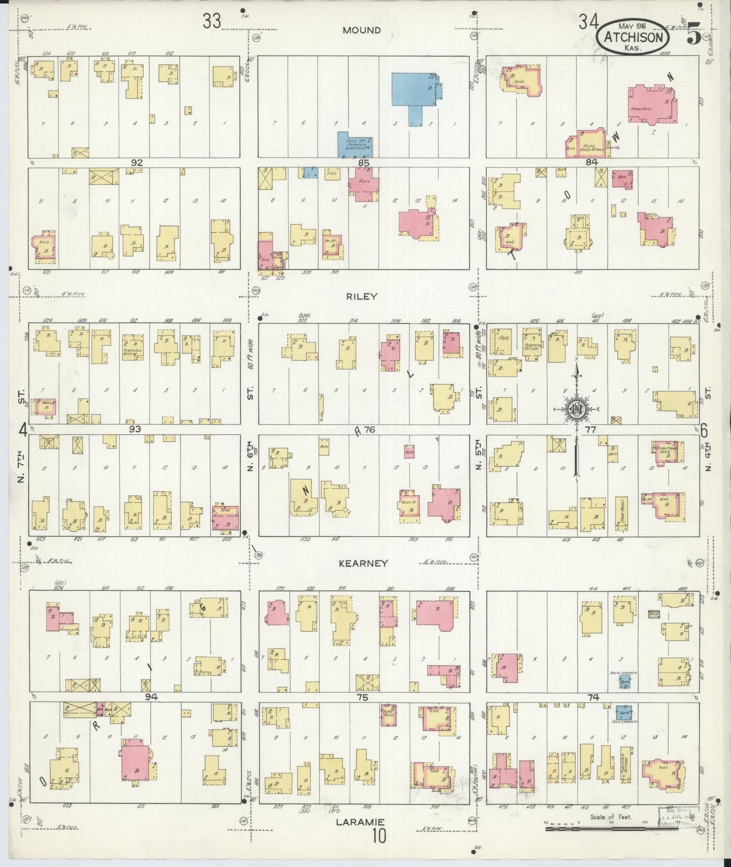 Sanborn Fire Insurance Map from Atchison, Atchison County, Kansas (1916), Sheet #0005 - Complete Map Set gallery image, historic Sanborn map, vintage wall art, Kansas Kansas