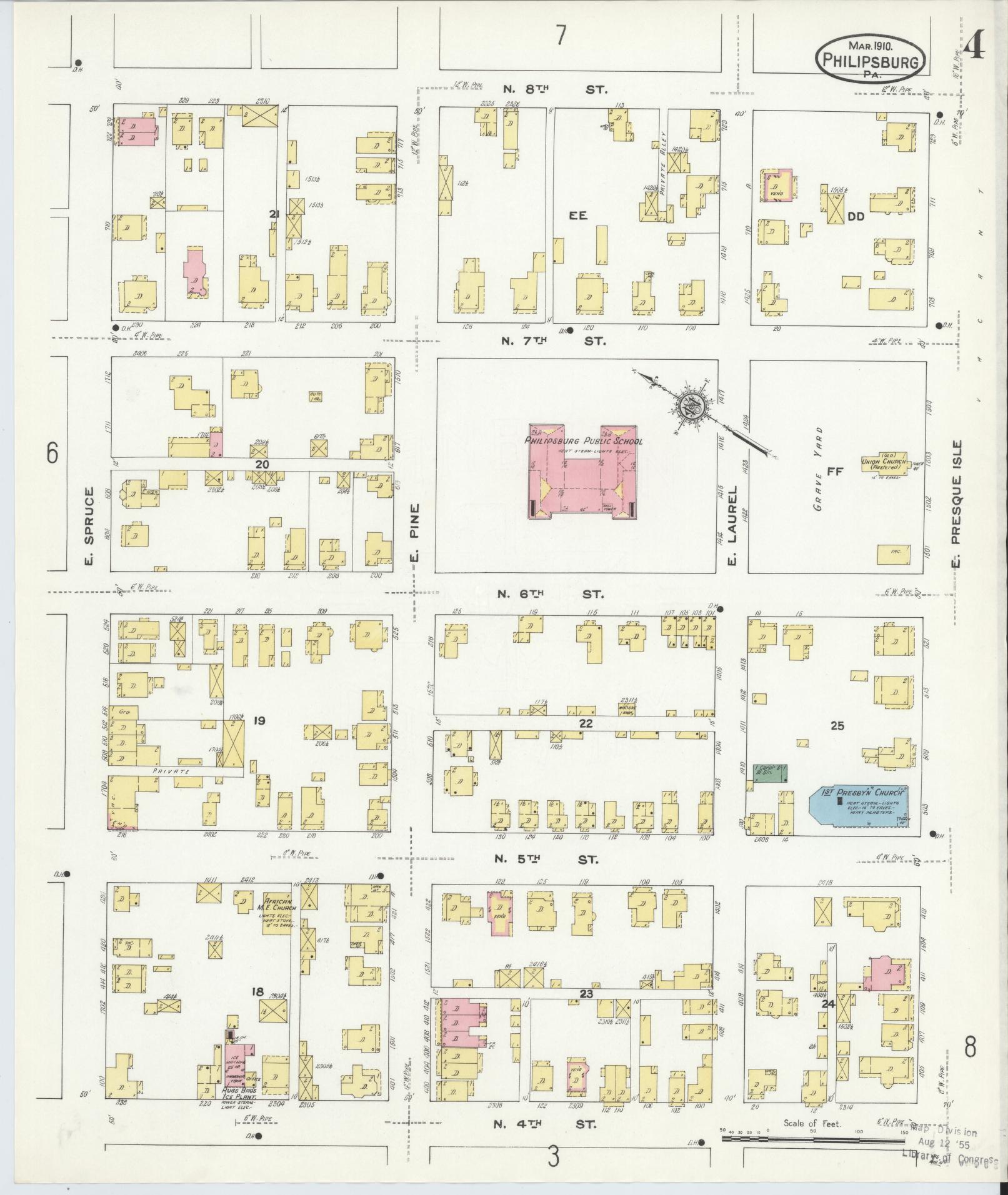 Sanborn Fire Insurance Map from Philipsburg, Centre County, Pennsylvania (1910), Sheet #0004 - Historic Sanborn Fire Insurance Map Print, vintage old map wall art, antique decor, genealogy gift, Pennsylvania Pennsylvania map
