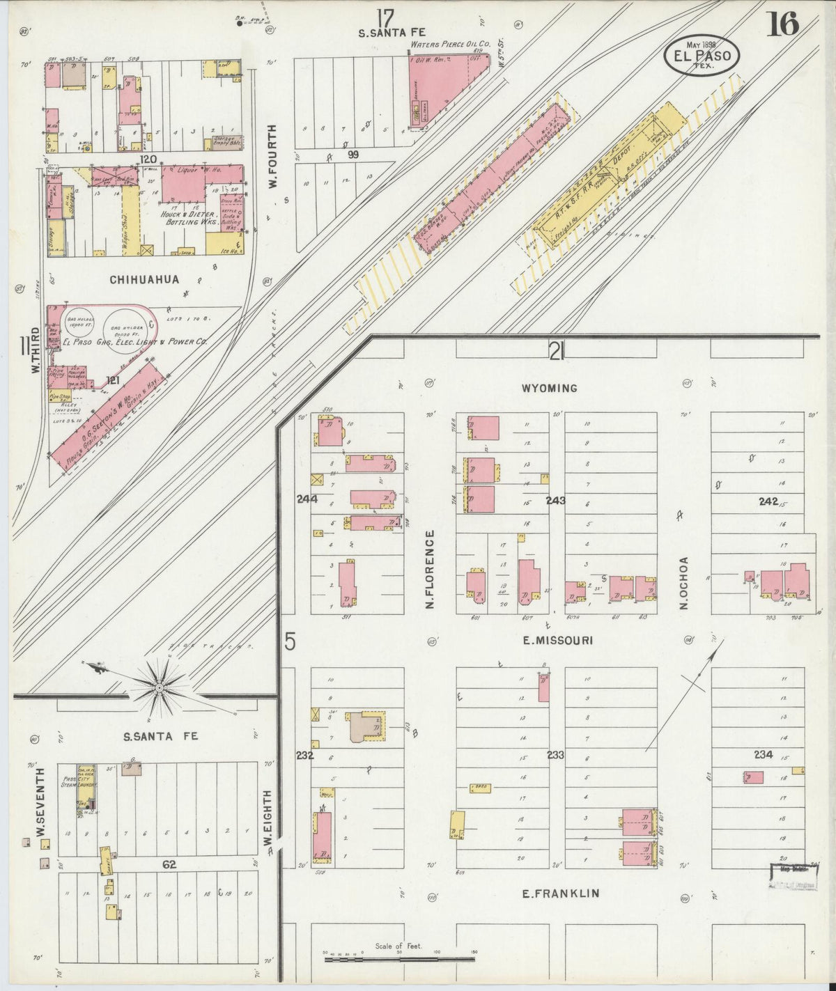 Sanborn Fire Insurance Map from El Paso, El Paso County, Texas (1898), Sheet #0016 - Complete Map Set gallery image, historic Sanborn map, vintage wall art, Texas Texas