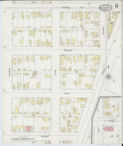 Sanborn Fire Insurance Map from Wyandotte, Wayne County, Michigan (1895), Sheet #0008 - Historic Sanborn Fire Insurance Map Print, vintage old map wall art, antique decor, genealogy gift, Michigan Michigan map