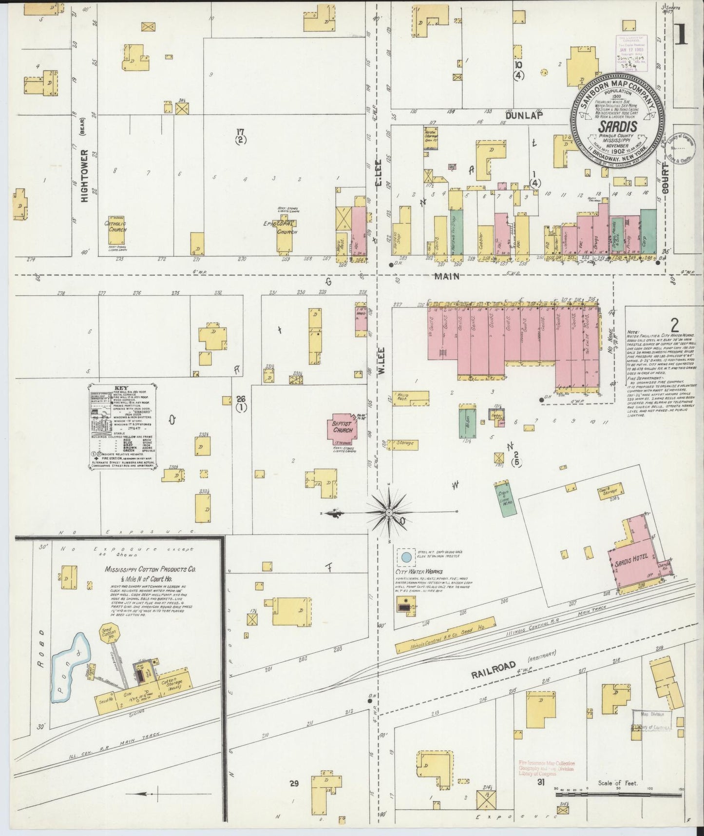 Sanborn Fire Insurance Map from Sardis, Panola County, Mississippi (1902), Sheet #0001 - Complete Map Set gallery image, historic Sanborn map, vintage wall art, Mississippi Mississippi