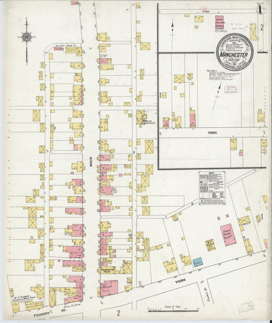 Sanborn Fire Insurance Map from Manchester, Carroll County, Maryland (1911), Sheet #0001 - Historic Sanborn Fire Insurance Map Print, vintage old map wall art, antique decor, genealogy gift, Maryland Maryland map