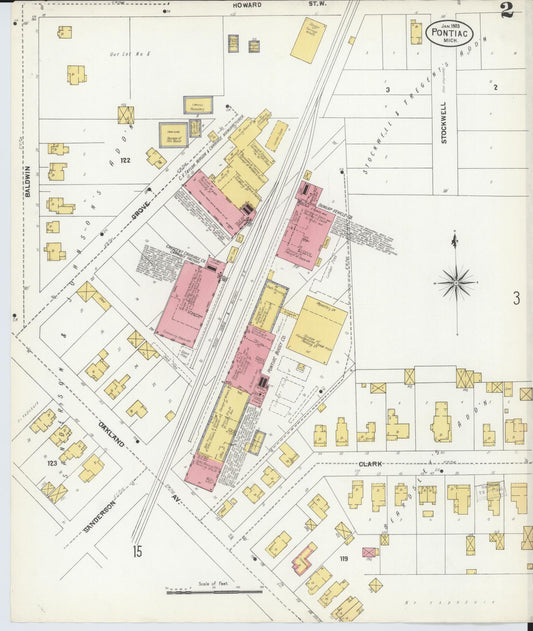 Sanborn Fire Insurance Map from Pontiac, Oakland County, Michigan (1903), Sheet #0002 - Historic Sanborn Fire Insurance Map Print, vintage old map wall art, antique decor, genealogy gift, Michigan Michigan map