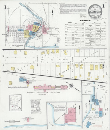Sanborn Fire Insurance Map from Granite Falls, Yellow Medicine And Chippewa Counties, Minnesota (1930), Sheet #0001 - Complete Map Set gallery image, historic Sanborn map, vintage wall art, Minnesota Minnesota