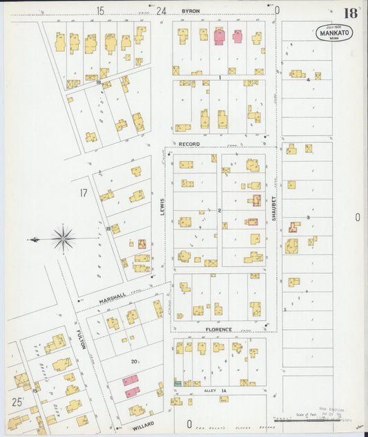 Sanborn Fire Insurance Map from Mankato, Blue Earth County, Minnesota (1900), Sheet #0018 - Historic Sanborn Fire Insurance Map Print, vintage old map wall art, antique decor, genealogy gift, Minnesota Minnesota map