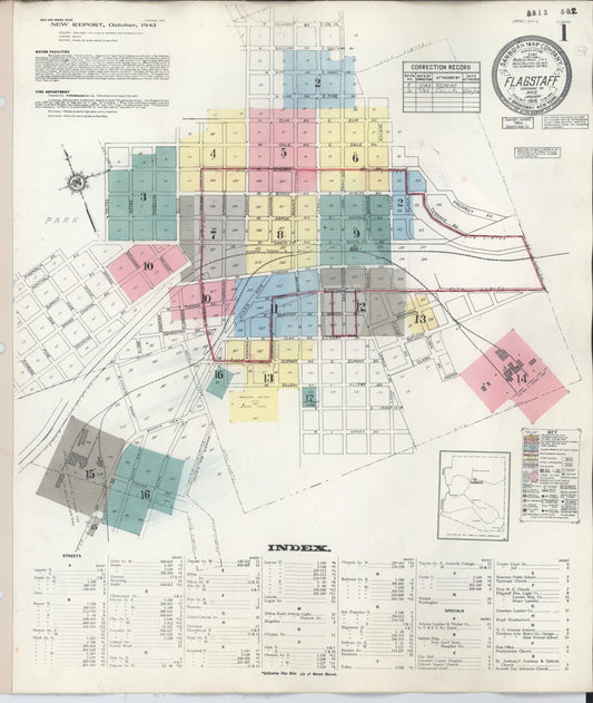 Sanborn Fire Insurance Map from Flagstaff, Coconino County, Arizona (1948), Sheet #0001 - Historic Sanborn Fire Insurance Map Print, vintage old map wall art, antique decor, genealogy gift, Arizona Arizona map