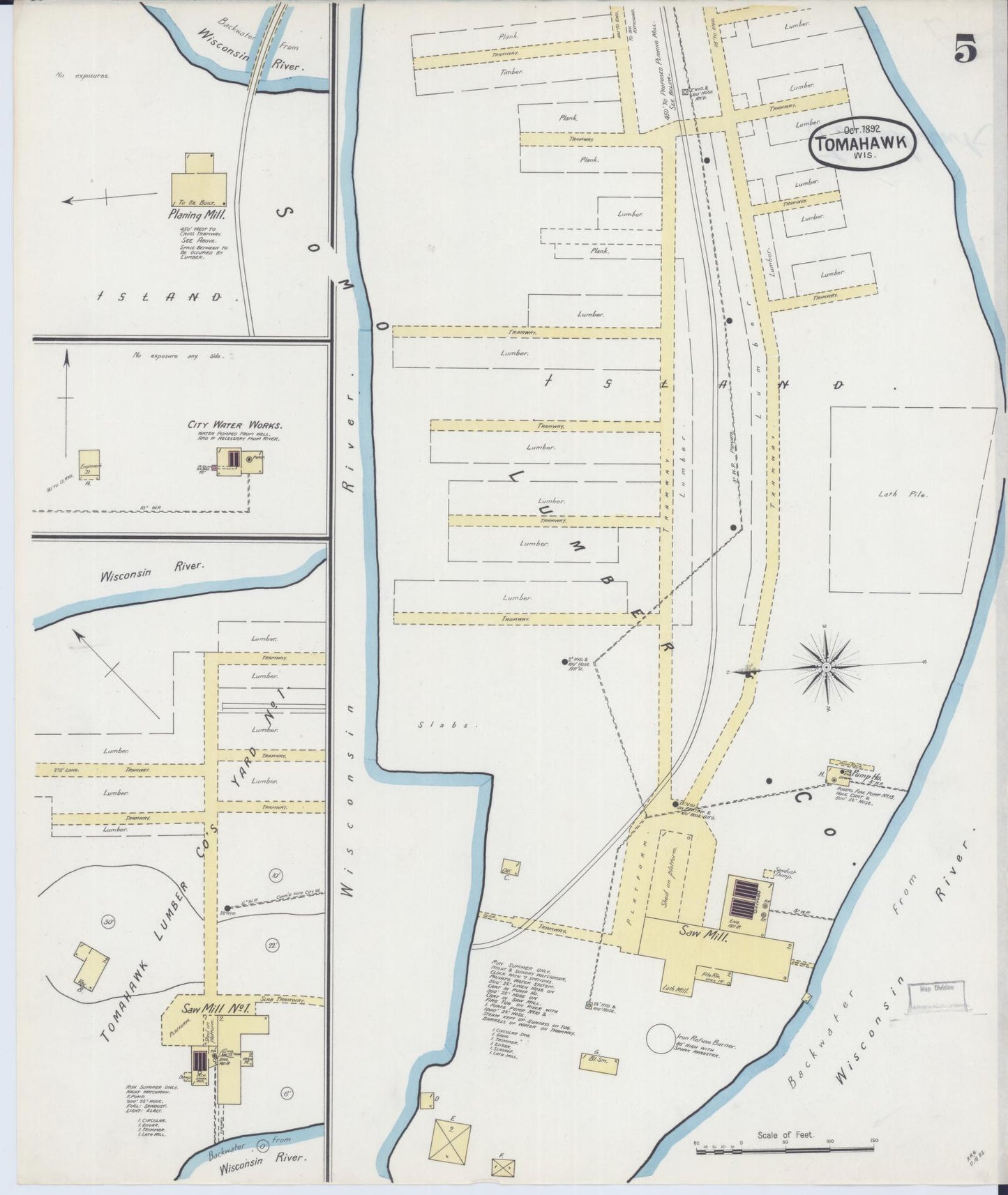 Sanborn Fire Insurance Map from Tomahawk, Lincoln County, Wisconsin (1892), Sheet #0005 - Historic Sanborn Fire Insurance Map Print, vintage old map wall art, antique decor, genealogy gift, Wisconsin Wisconsin map