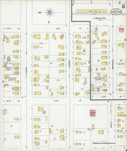 Sanborn Fire Insurance Map from Vineland, Cumberland County, New Jersey (1900), Sheet #0003 - Historic Sanborn Fire Insurance Map Print, vintage old map wall art, antique decor, genealogy gift, New Jersey New Jersey map