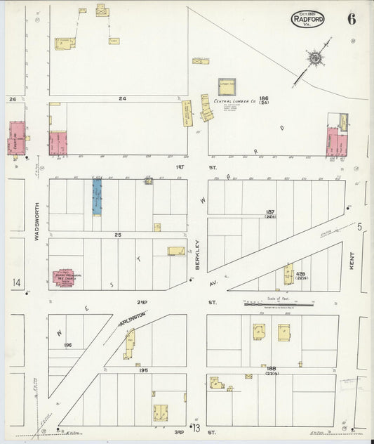 Sanborn Fire Insurance Map from Radford, Independent Cities, Virginia (1920), Sheet #0006 - Historic Sanborn Fire Insurance Map Print, vintage old map wall art, antique decor, genealogy gift, Virginia Virginia map