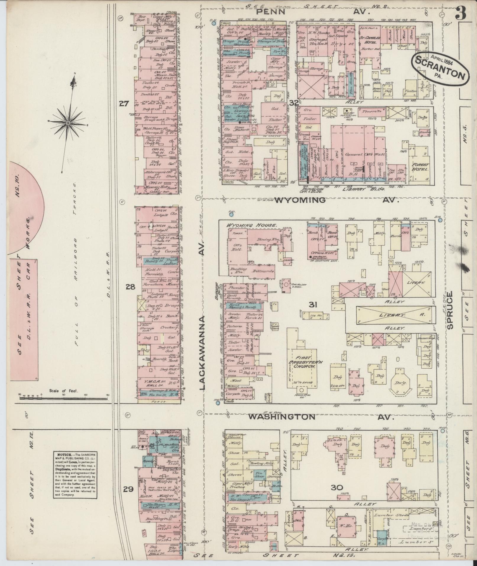 Sanborn Fire Insurance Map from Scranton, Lackawanna County, Pennsylvania (1884), Sheet #0003 - Complete Map Set gallery image, historic Sanborn map, vintage wall art, Pennsylvania Pennsylvania