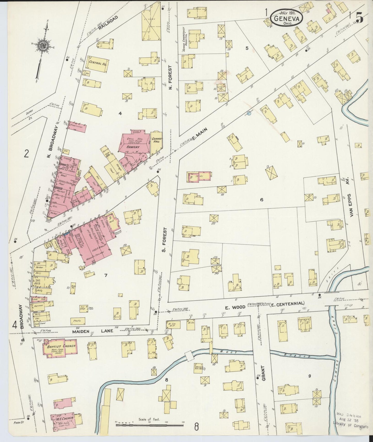 Sanborn Fire Insurance Map from Geneva, Ashtabula County, Ohio (1911), Sheet #0005 - Complete Map Set gallery image, historic Sanborn map, vintage wall art, Ohio Ohio
