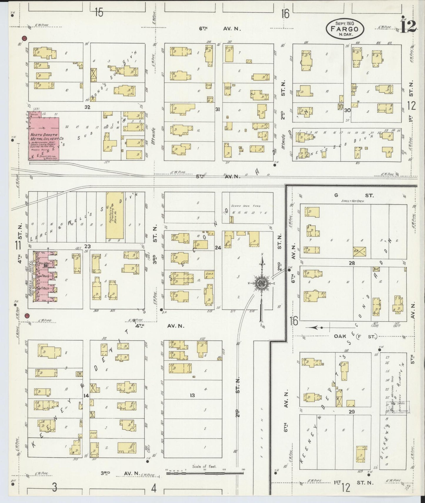 Sanborn Fire Insurance Map from Fargo, Cass County, North Dakota (1910), Sheet #0012 - Complete Map Set gallery image, historic Sanborn map, vintage wall art, North Dakota North Dakota