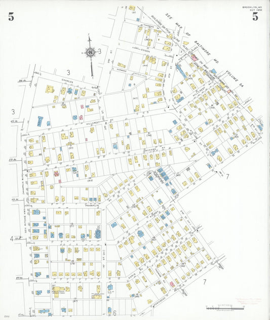 Sanborn Fire Insurance Map from Brooklyn, Anne Arundel County, Maryland (1950), Sheet #0005 - Historic Sanborn Fire Insurance Map Print, vintage old map wall art, antique decor, genealogy gift, Maryland Maryland map