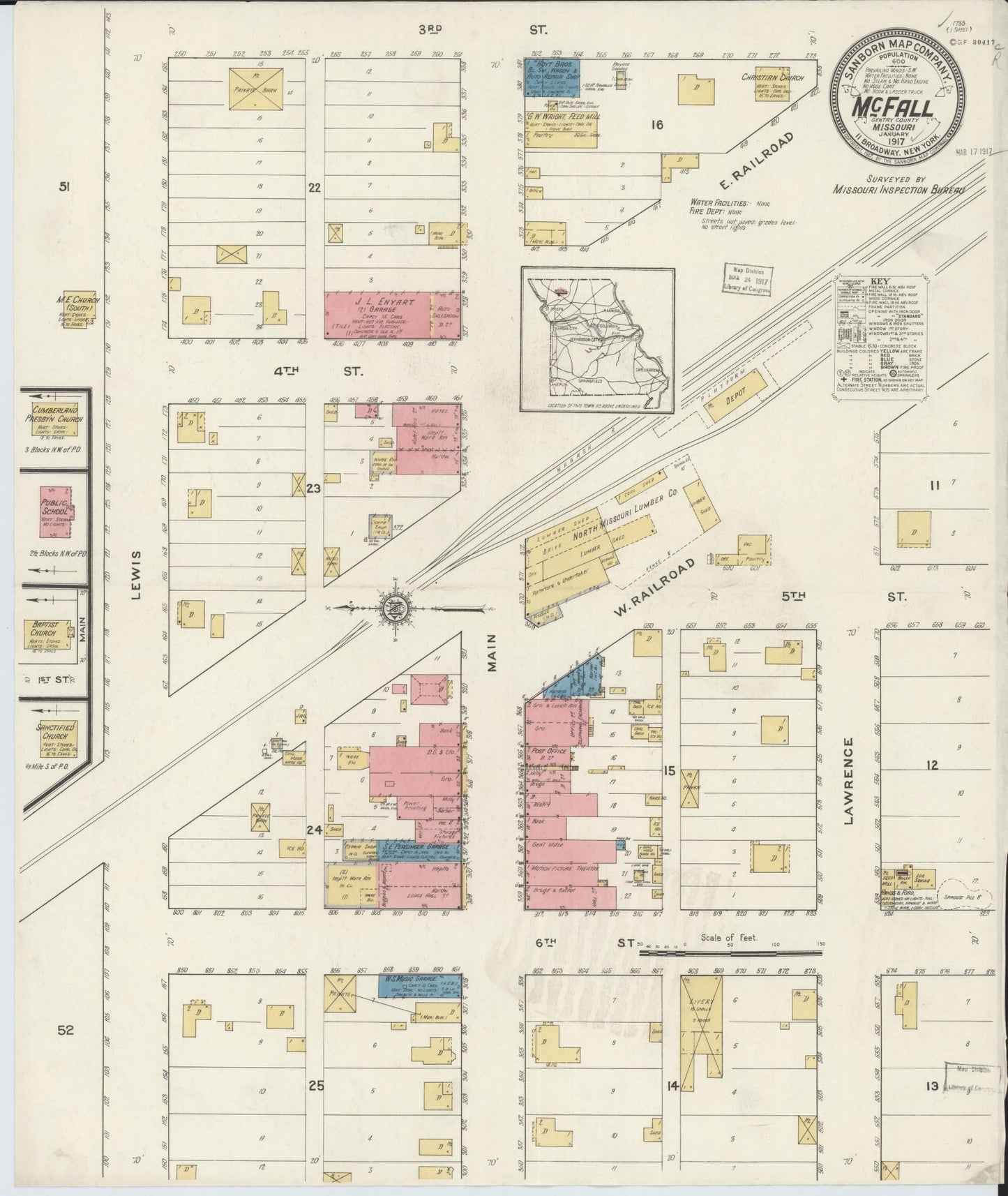 Sanborn Fire Insurance Map from Mcfall, Gentry County, Missouri (1917), Sheet #0001 - Historic Sanborn Fire Insurance Map Print, vintage old map wall art, antique decor, genealogy gift, Missouri Missouri map