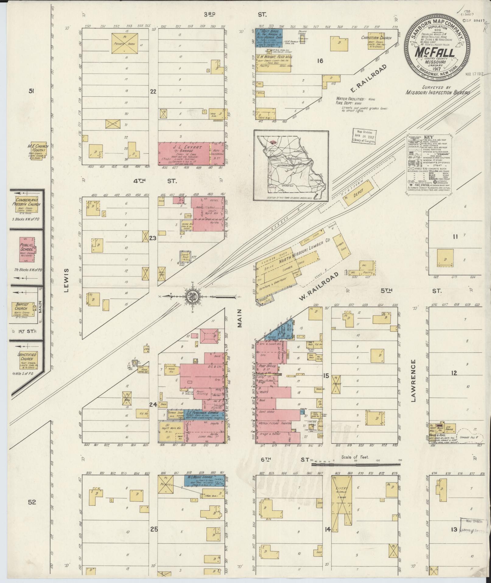 Sanborn Fire Insurance Map from Mcfall, Gentry County, Missouri (1917), Sheet #0001 - Historic Sanborn Fire Insurance Map Print, vintage old map wall art, antique decor, genealogy gift, Missouri Missouri map