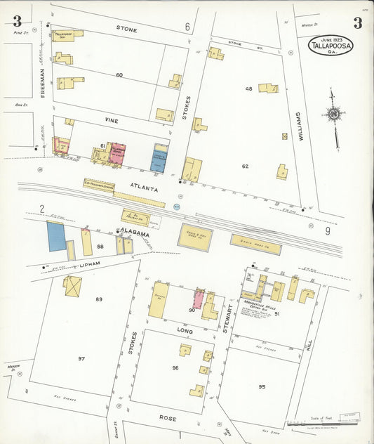 Sanborn Fire Insurance Map from Tallapoosa, Haralson County, Georgia (1923), Sheet #0003 - Historic Sanborn Fire Insurance Map Print, vintage old map wall art, antique decor, genealogy gift, Georgia Georgia map
