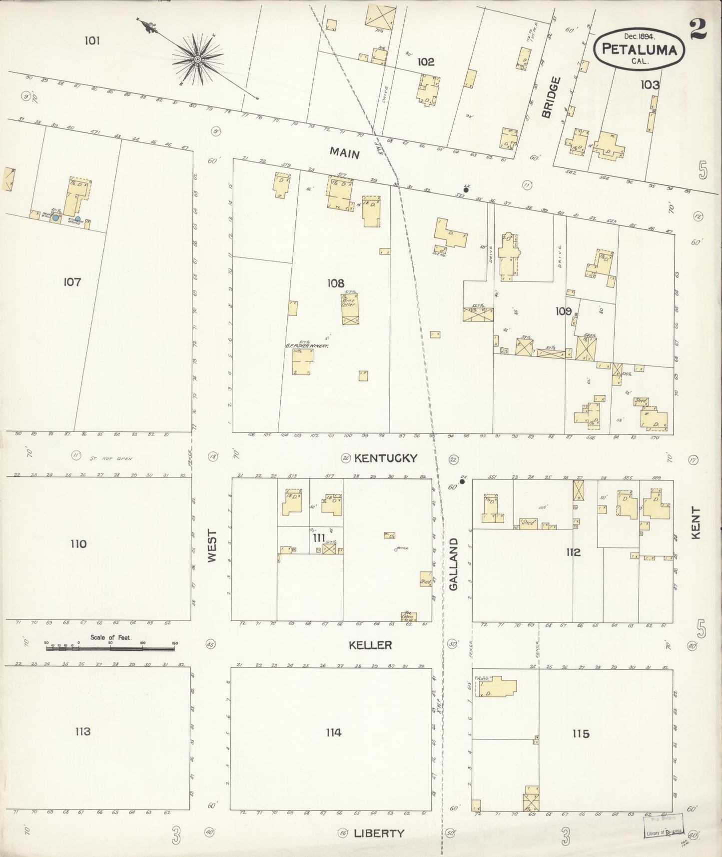 Sanborn Fire Insurance Map from Petaluma, Sonoma County, California (1894), Sheet #0002 - Complete Map Set gallery image, historic Sanborn map, vintage wall art, California California