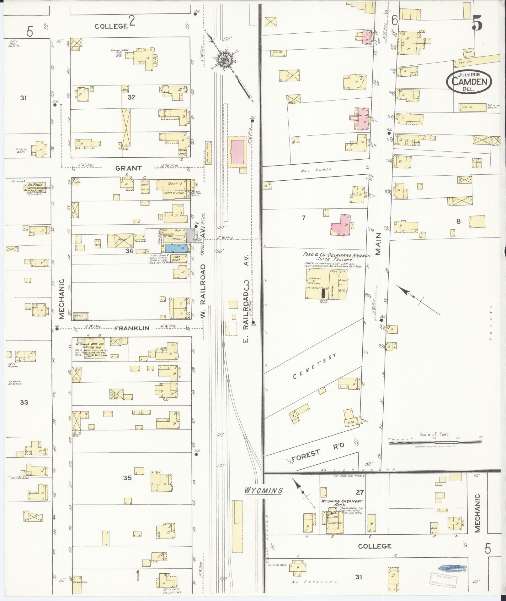 Sanborn Fire Insurance Map from Camden, Kent County, Delaware (1919), Sheet #0005 - Historic Sanborn Fire Insurance Map Print, vintage old map wall art, antique decor, genealogy gift, Wyoming Wyoming map