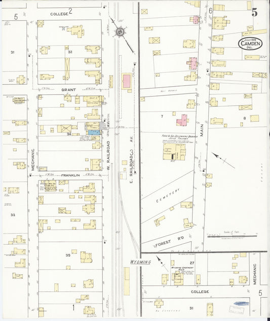Sanborn Fire Insurance Map from Camden, Kent County, Delaware (1919), Sheet #0005 - Historic Sanborn Fire Insurance Map Print, vintage old map wall art, antique decor, genealogy gift, Wyoming Wyoming map