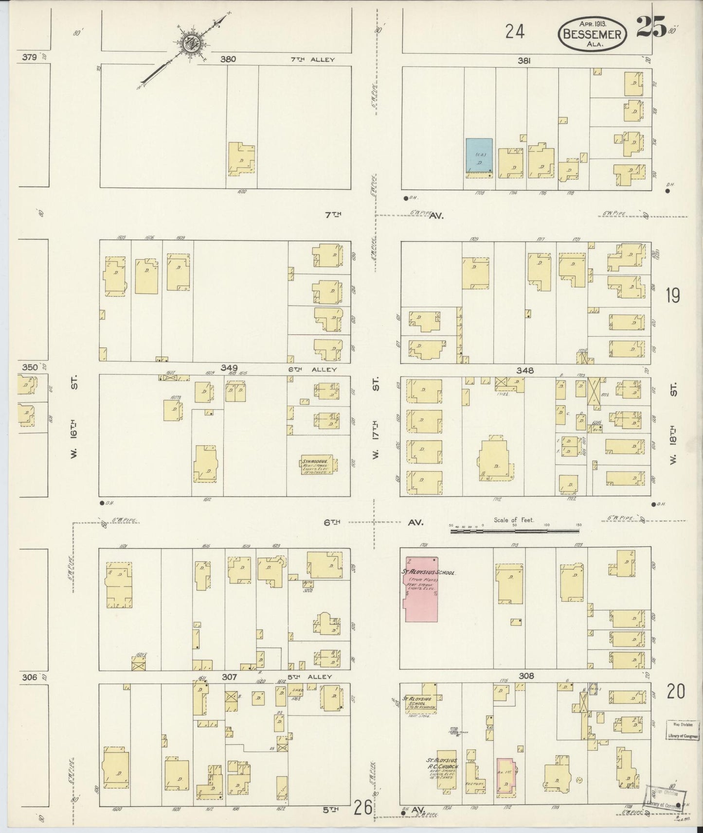Sanborn Fire Insurance Map from Bessemer, Jefferson County, Alabama (1913), Sheet #0025 - Complete Map Set gallery image, historic Sanborn map, vintage wall art, Alabama Alabama
