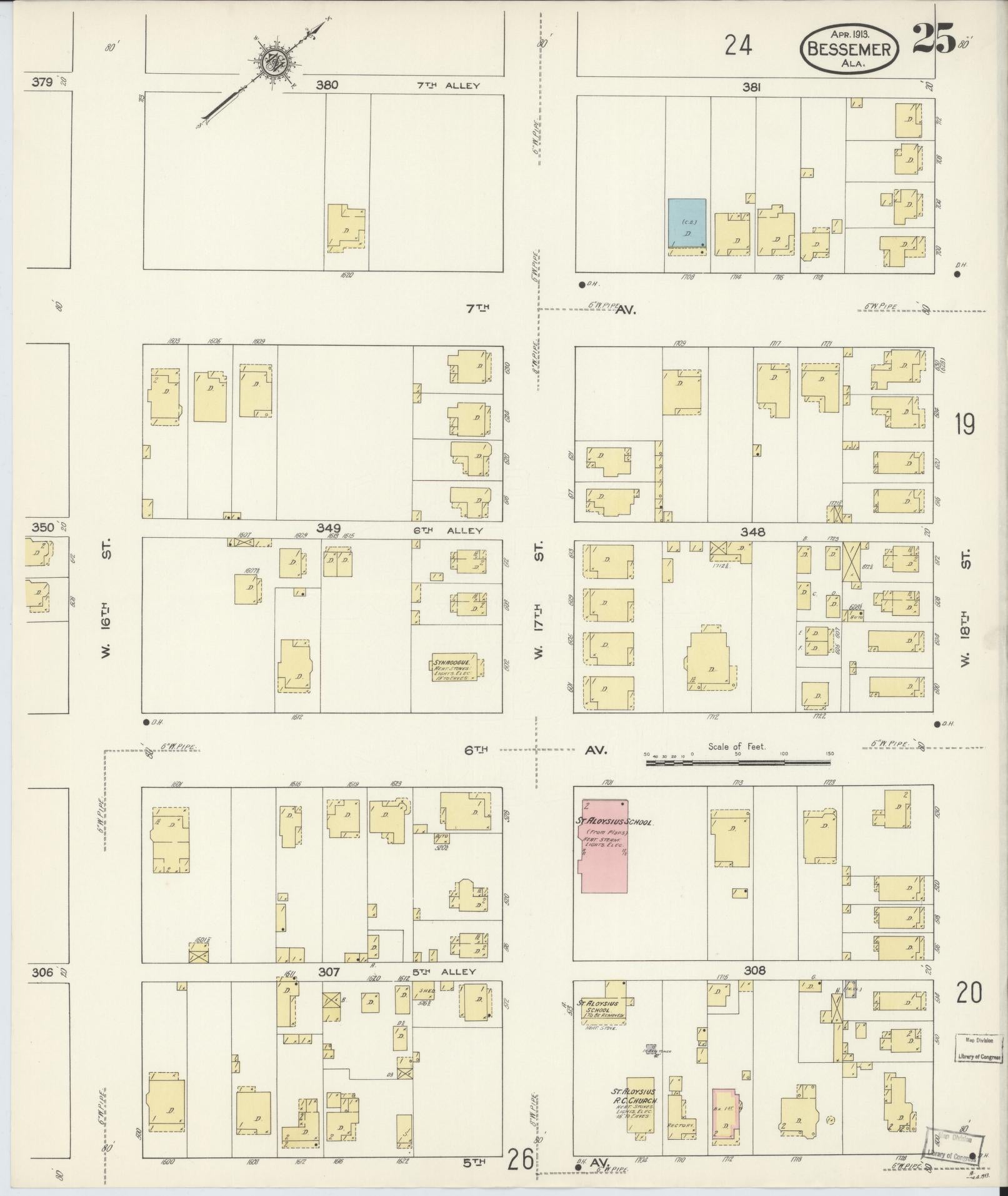 Sanborn Fire Insurance Map from Bessemer, Jefferson County, Alabama (1913), Sheet #0025 - Complete Map Set gallery image, historic Sanborn map, vintage wall art, Alabama Alabama