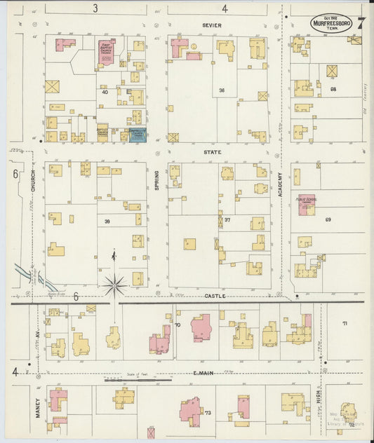 Sanborn Fire Insurance Map from Murfreesboro, Rutherford County, Tennessee (1902), Sheet #0007 - Historic Sanborn Fire Insurance Map Print, vintage old map wall art, antique decor, genealogy gift, Tennessee Tennessee map