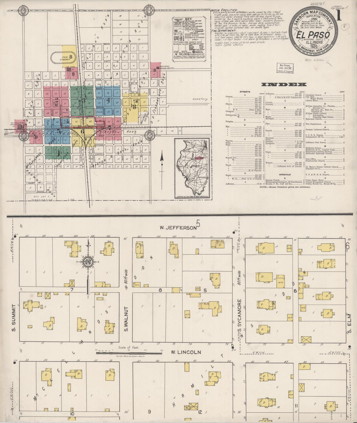 Sanborn Fire Insurance Map from El Paso, Woodford County, Illinois (1922), Sheet #0001 - Complete Map Set gallery image, historic Sanborn map, vintage wall art, Illinois Illinois