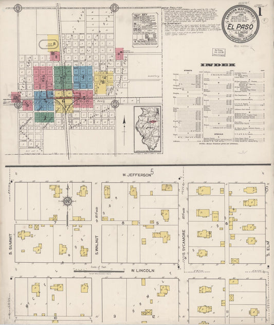 Sanborn Fire Insurance Map from El Paso, Woodford County, Illinois (1922), Sheet #0001 - Complete Map Set gallery image, historic Sanborn map, vintage wall art, Illinois Illinois