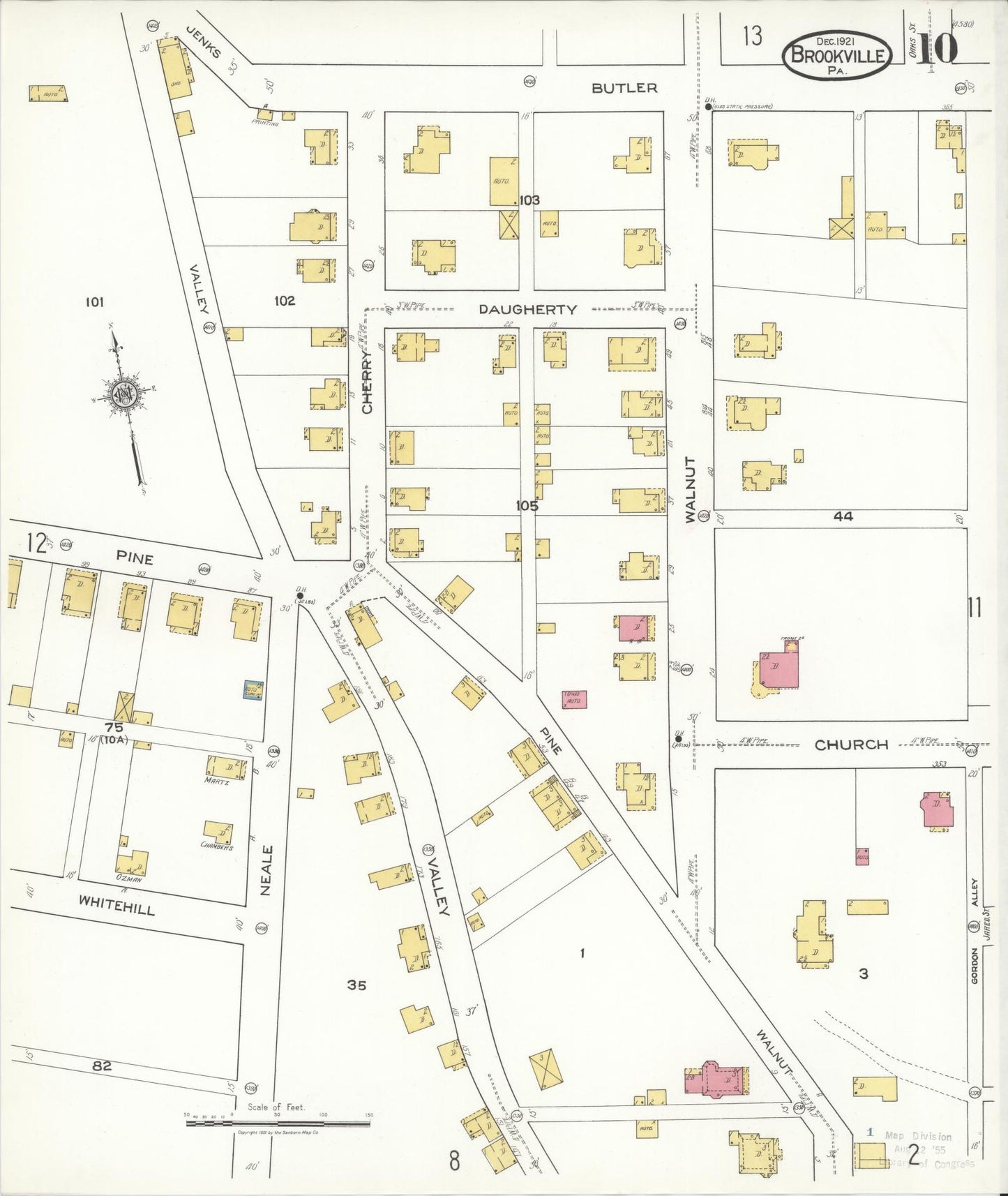 Sanborn Fire Insurance Map from Brookville, Jefferson County, Pennsylvania (1921), Sheet #0010 - Historic Sanborn Fire Insurance Map Print, vintage old map wall art, antique decor, genealogy gift, Pennsylvania Pennsylvania map