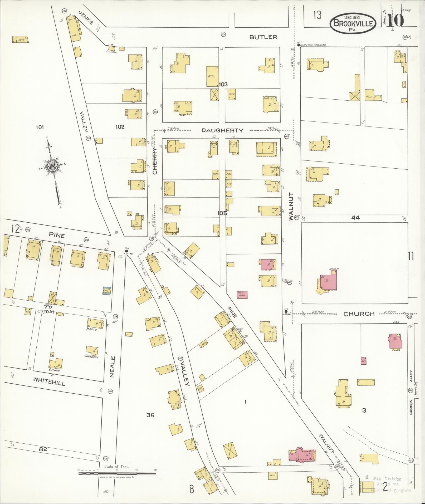 Sanborn Fire Insurance Map from Brookville, Jefferson County, Pennsylvania (1921), Sheet #0010 - Historic Sanborn Fire Insurance Map Print, vintage old map wall art, antique decor, genealogy gift, Pennsylvania Pennsylvania map
