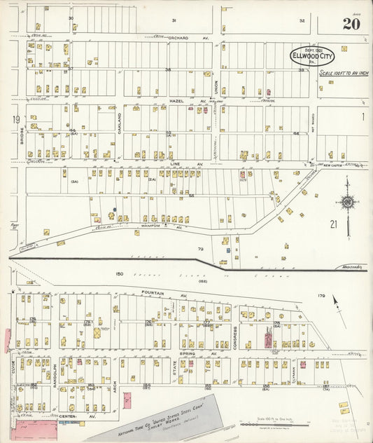 Sanborn Fire Insurance Map from Ellwood City, Lawrence County, Pennsylvania (1921), Sheet #0020 - Historic Sanborn Fire Insurance Map Print, vintage old map wall art, antique decor, genealogy gift, Pennsylvania Pennsylvania map