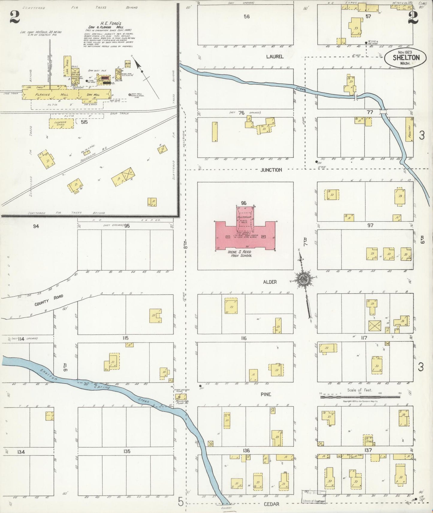 Sanborn Fire Insurance Map from Shelton, Mason County, Washington (1923), Sheet #0002 - Complete Map Set gallery image, historic Sanborn map, vintage wall art, Washington Washington