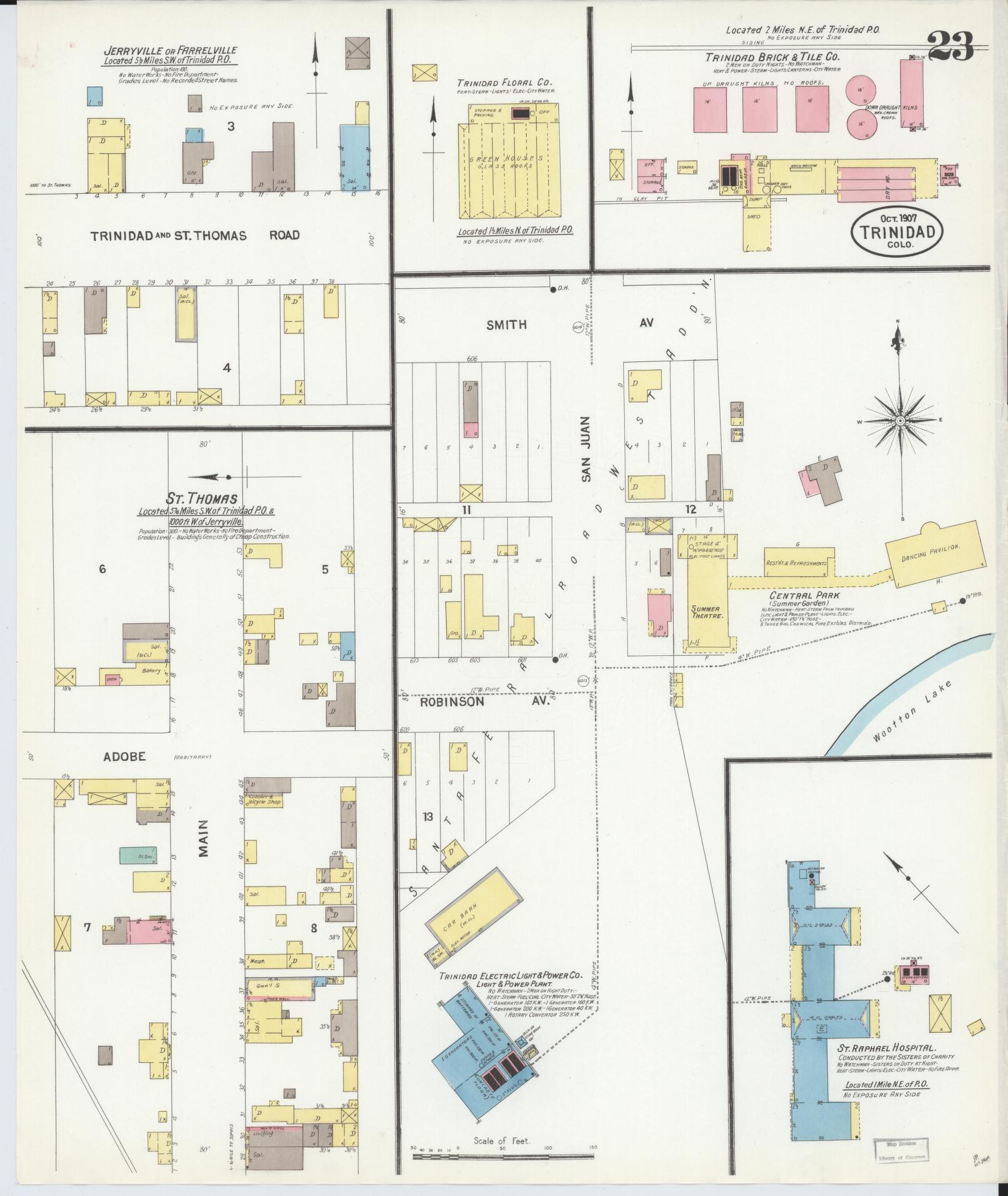 Sanborn Fire Insurance Map from Trinidad, Las Animas County, Colorado (1907), Sheet #0023 - Historic Sanborn Fire Insurance Map Print, vintage old map wall art, antique decor, genealogy gift, Colorado Colorado map