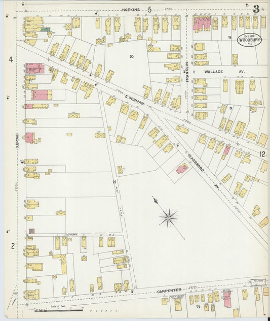 Sanborn Fire Insurance Map from Woodbury, Gloucester County, New Jersey (1902), Sheet #0003 - Historic Sanborn Fire Insurance Map Print, vintage old map wall art, antique decor, genealogy gift, New Jersey New Jersey map