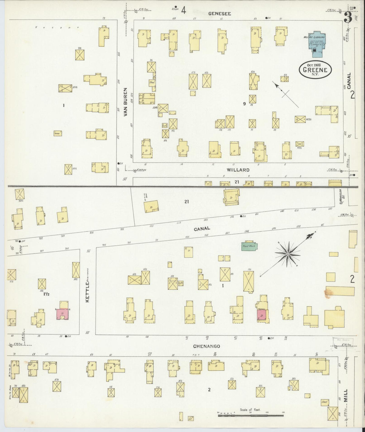 Sanborn Fire Insurance Map from Greene, Chenango County, New York (1908), Sheet #0003 - Historic Sanborn Fire Insurance Map Print, vintage old map wall art, antique decor, genealogy gift, New York New York map