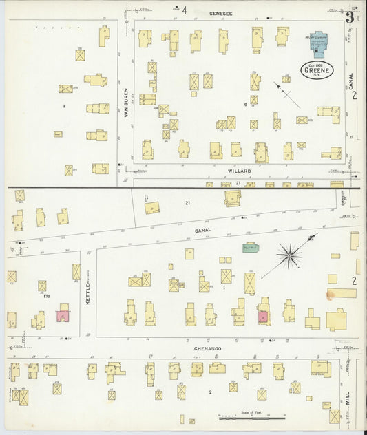 Sanborn Fire Insurance Map from Greene, Chenango County, New York (1908), Sheet #0003 - Historic Sanborn Fire Insurance Map Print, vintage old map wall art, antique decor, genealogy gift, New York New York map