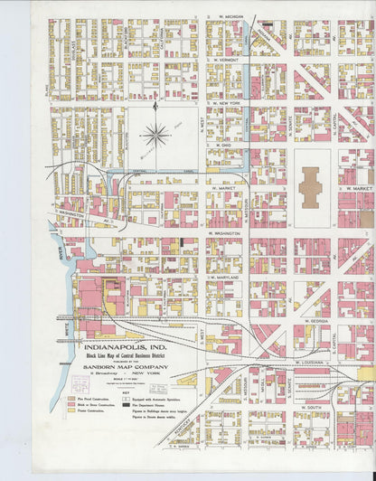 Sanborn Fire Insurance Map from Indianapolis, Marion County, Indiana (1904), Sheet #0001 - Historic Sanborn Fire Insurance Map Print, vintage old map wall art, antique decor, genealogy gift, Indiana Indiana map