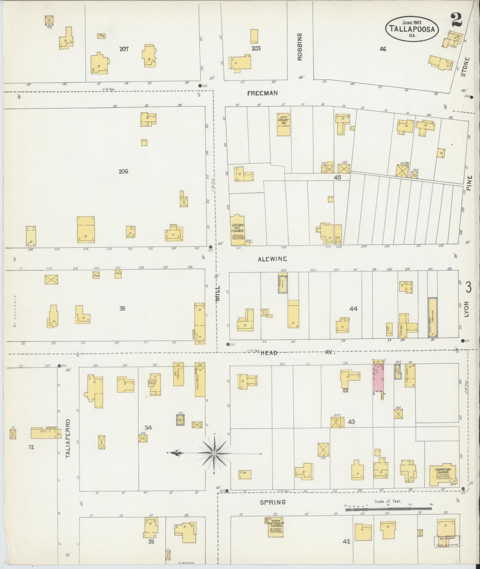 Sanborn Fire Insurance Map from Tallapoosa, Haralson County, Georgia (1903), Sheet #0002 - Historic Sanborn Fire Insurance Map Print, vintage old map wall art, antique decor, genealogy gift, Georgia Georgia map