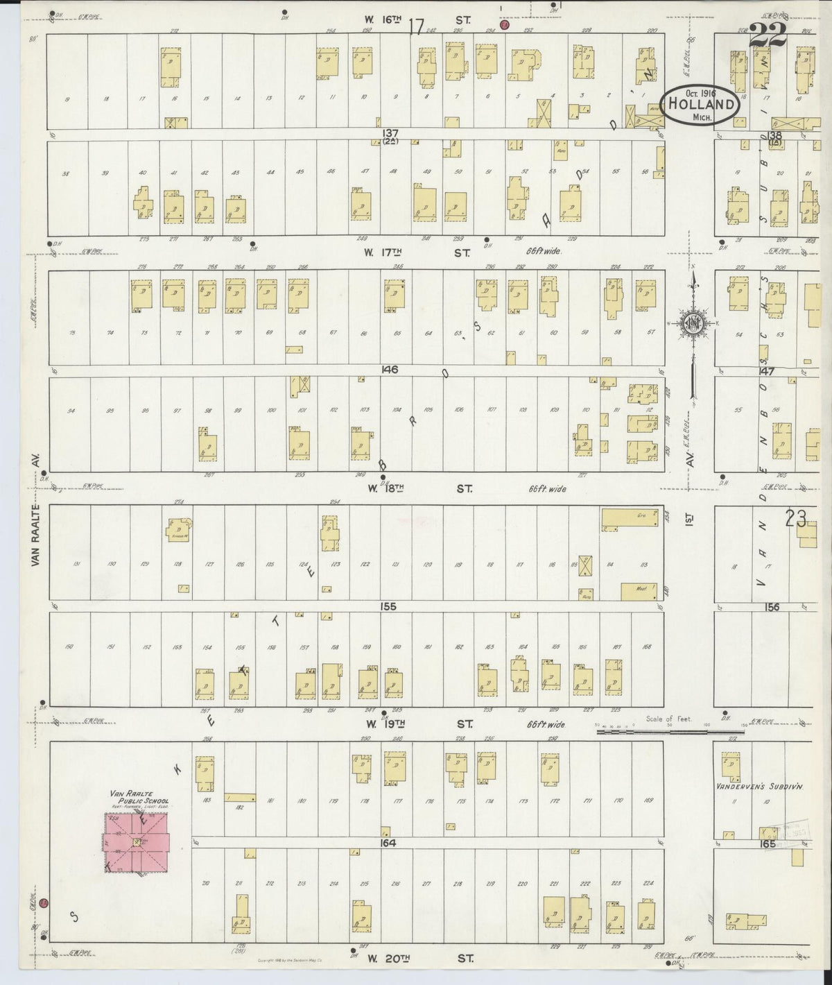 Sanborn Fire Insurance Map from Holland, Ottawa County, Michigan (1916), Sheet #0022 - Historic Sanborn Fire Insurance Map Print, vintage old map wall art, antique decor, genealogy gift, Michigan Michigan map