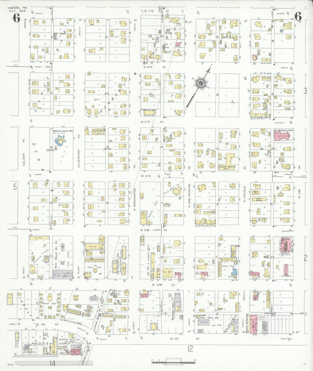 Sanborn Fire Insurance Map from Odessa, Edger County, Texas (1939), Sheet #0006 - Historic Sanborn Fire Insurance Map Print, vintage old map wall art, antique decor, genealogy gift, Texas Texas map