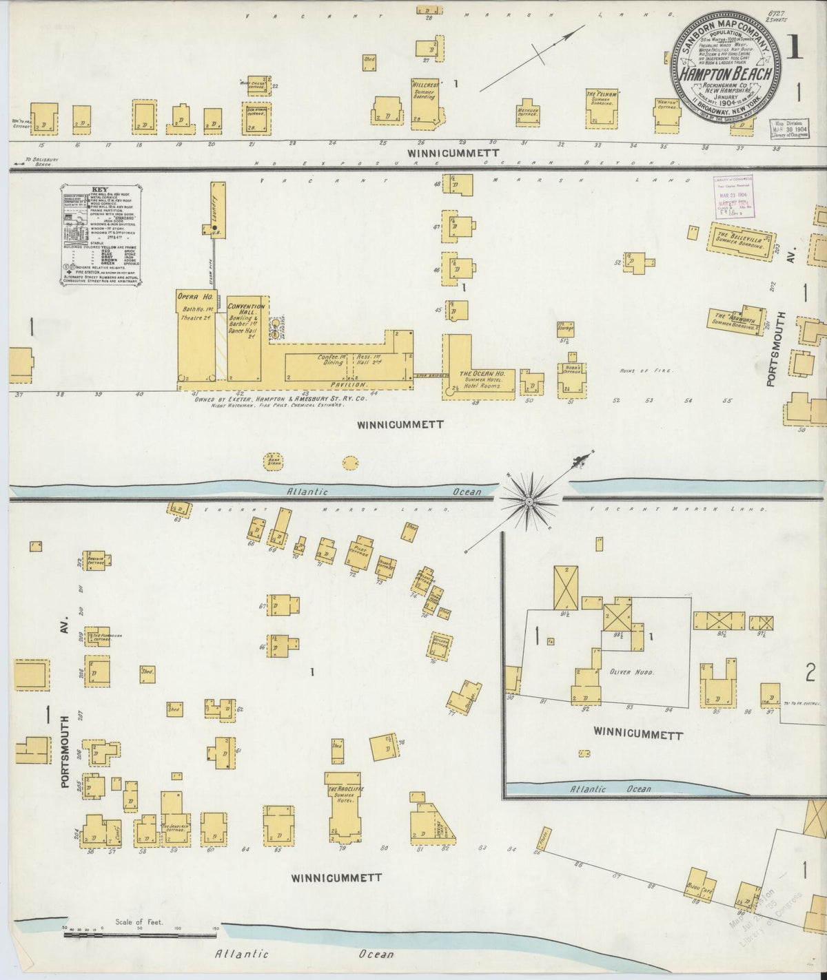 Sanborn Fire Insurance Map from Hampton Beach, Rockingham County, New Hampshire (1904), Sheet #0001 - Complete Map Set gallery image, historic Sanborn map, vintage wall art, New Hampshire New Hampshire