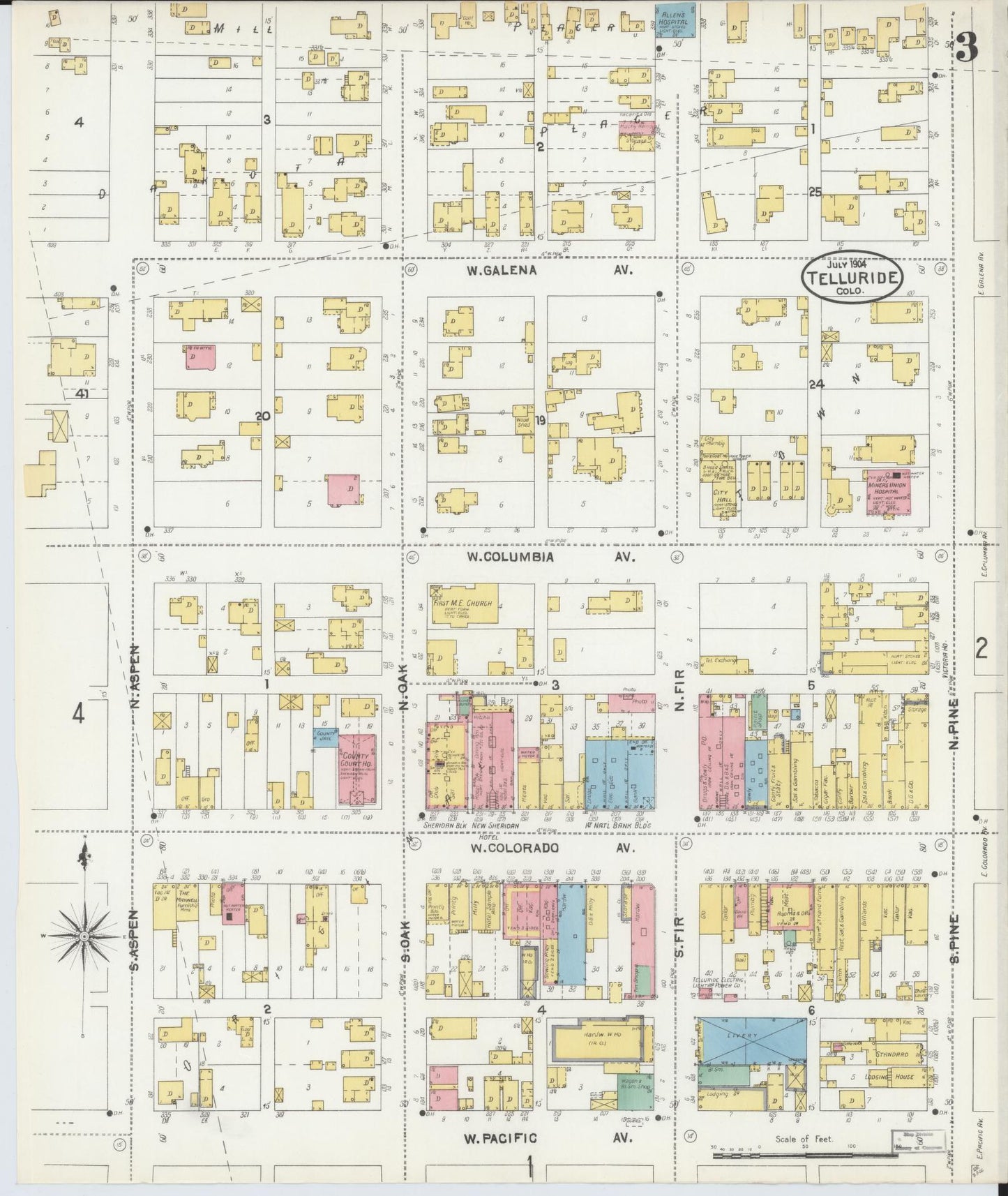 Sanborn Fire Insurance Map from Telluride, San Miguel County, Colorado (1904), Sheet #0003 - Complete Map Set gallery image, historic Sanborn map, vintage wall art, Colorado Colorado