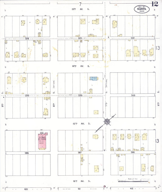 Sanborn Fire Insurance Map from Nampa, Canyon County, Idaho (1911), Sheet #0012 - Historic Sanborn Fire Insurance Map Print, vintage old map wall art, antique decor, genealogy gift, Idaho Idaho map