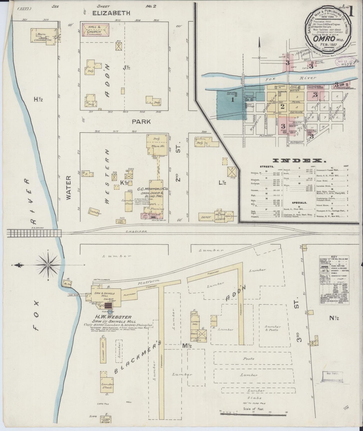 Sanborn Fire Insurance Map from Omro, Winnebago County, Wisconsin (1887), Sheet #0001 - Complete Map Set gallery image, historic Sanborn map, vintage wall art, Wisconsin Wisconsin