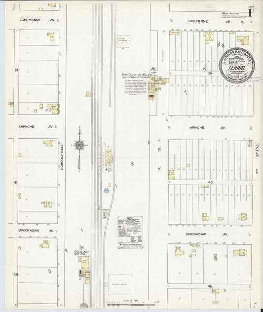 Sanborn Fire Insurance Map from Terral, Jefferson County, Oklahoma (1910), Sheet #0001 - Historic Sanborn Fire Insurance Map Print, vintage old map wall art, antique decor, genealogy gift, Oklahoma Oklahoma map