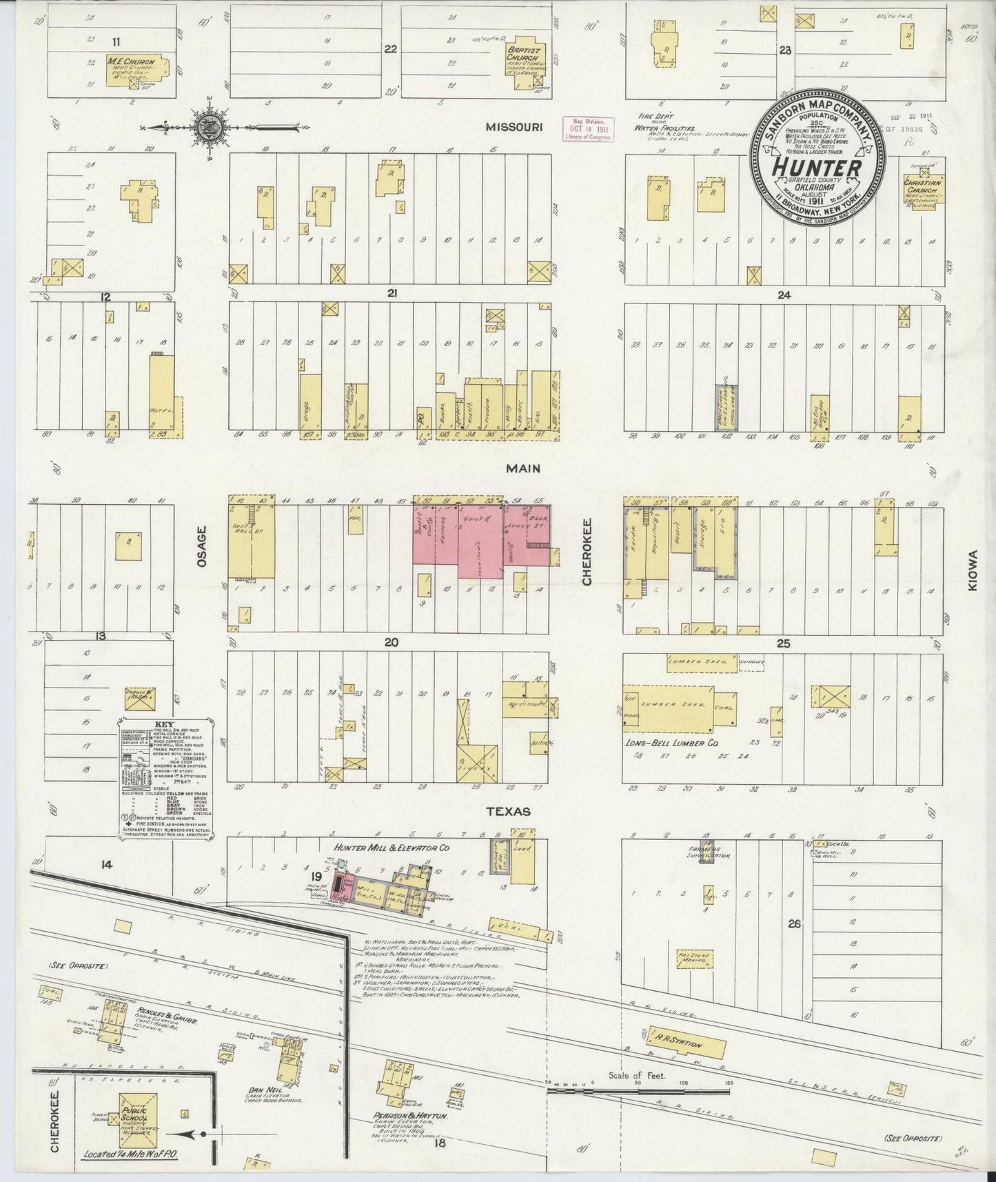 Sanborn Fire Insurance Map from Hunter, Garfield County, Oklahoma (1911), Sheet #0001 - Historic Sanborn Fire Insurance Map Print, vintage old map wall art, antique decor, genealogy gift, Oklahoma Oklahoma map