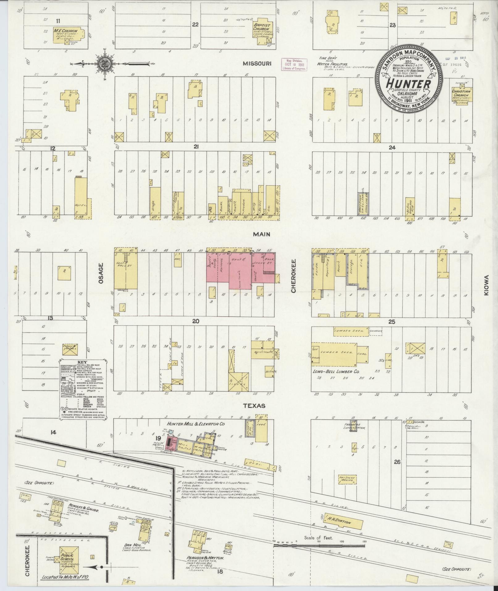 Sanborn Fire Insurance Map from Hunter, Garfield County, Oklahoma (1911), Sheet #0001 - Historic Sanborn Fire Insurance Map Print, vintage old map wall art, antique decor, genealogy gift, Oklahoma Oklahoma map