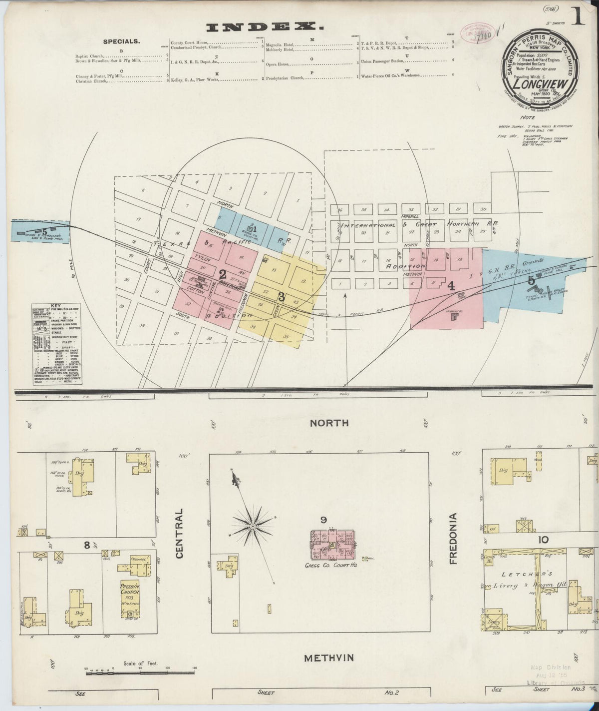 Sanborn Fire Insurance Map from Longview, Gregg County, Texas (1890), Sheet #0001 - Historic Sanborn Fire Insurance Map Print, vintage old map wall art, antique decor, genealogy gift, Texas Texas map